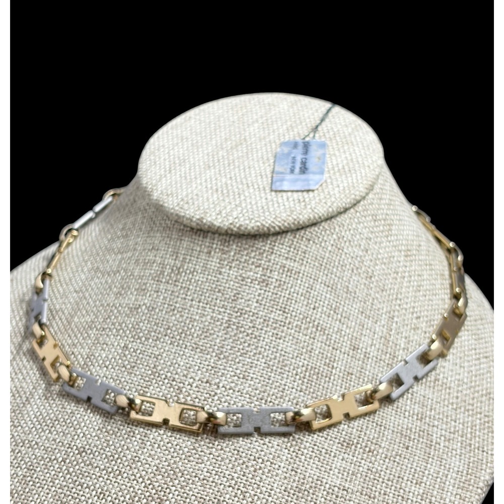 Pierre Cardin Paris New York Two Tone Geometric Link Necklace Vintage Tag